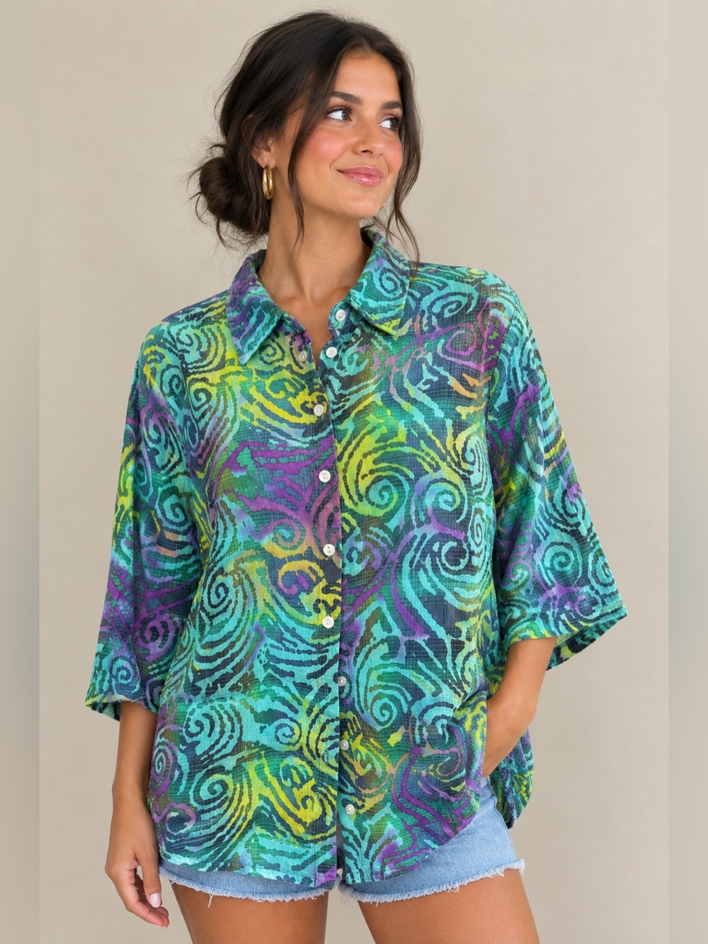 Vintage cool Sno Skins Abstract Printed Button-Up Shirt artcore